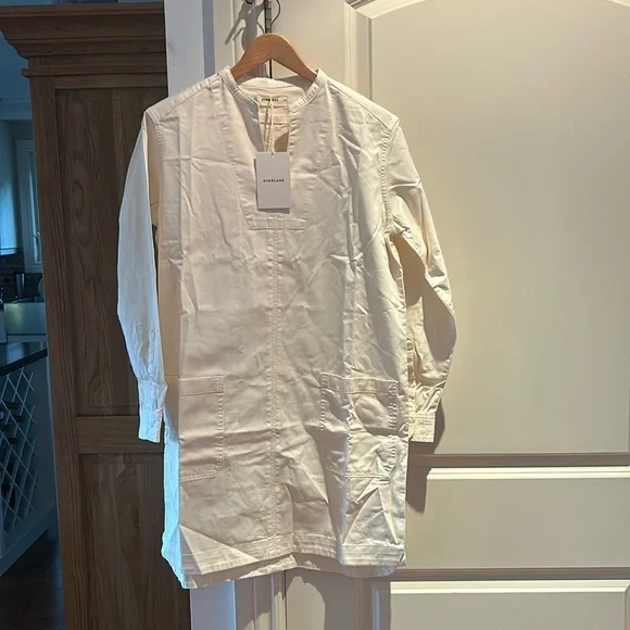 🎀 NWT EVERLANE organic cotton The Long-Sleeve Utility Mini Dress XS in bone - Picture 4 of 16